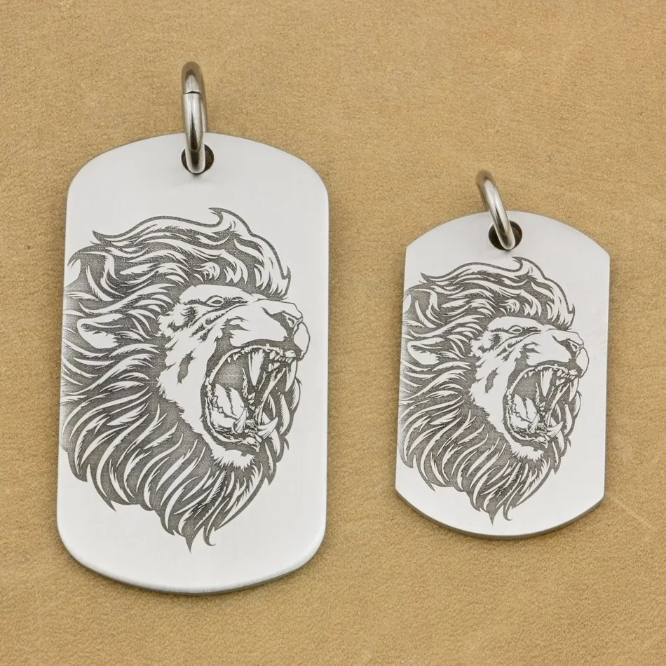 

316L Stainless Steel High Detail Deep Engraved Mens Biker Rocker Punk Angry Lion King Pendant Dog Tag 9X107 JP