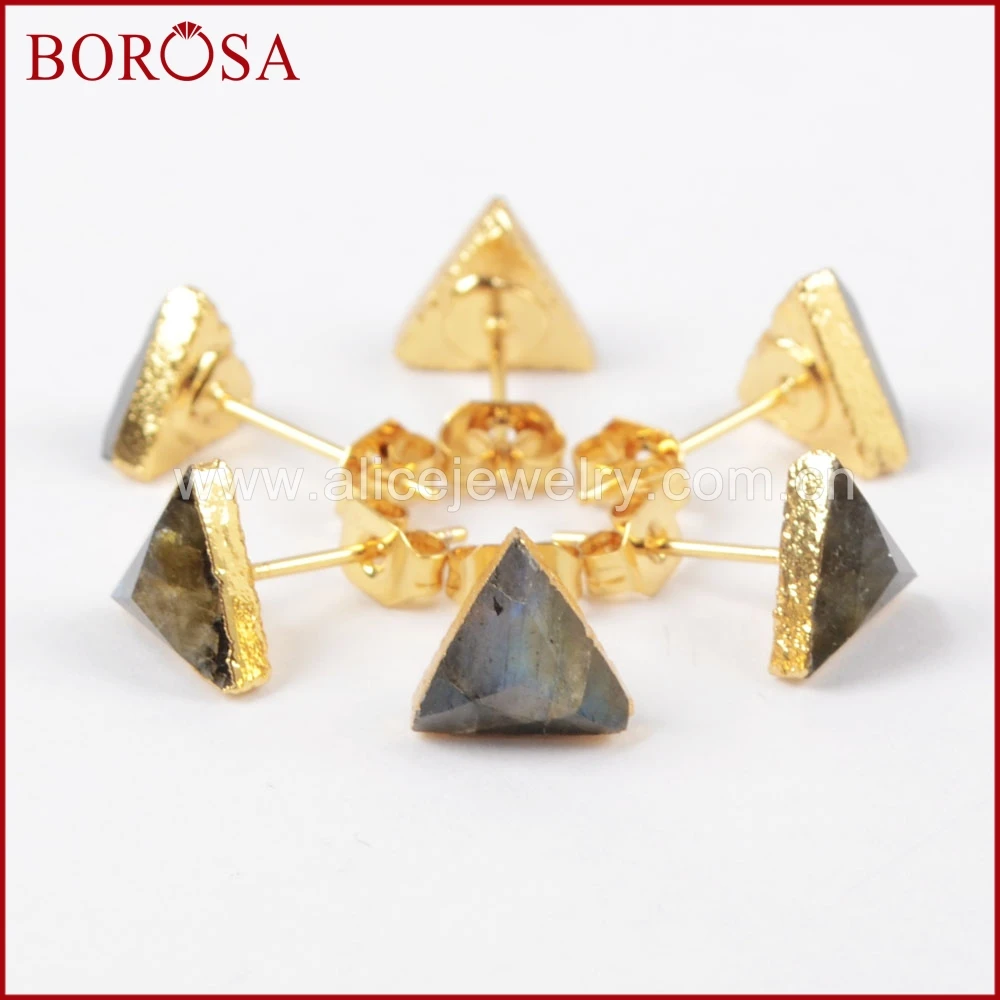 Серьги гвоздики BOROSA натуральный Ограненный Лабрадорит Drusy серьги с драгоценным