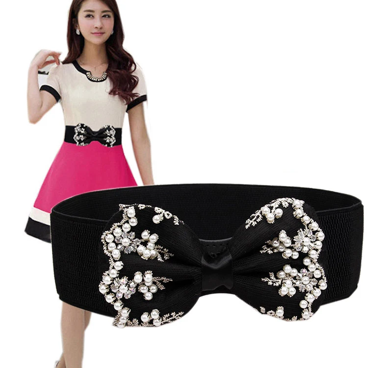 Новая мода жемчужные пояса с бантом для женщин широкий матерчатый пояс со