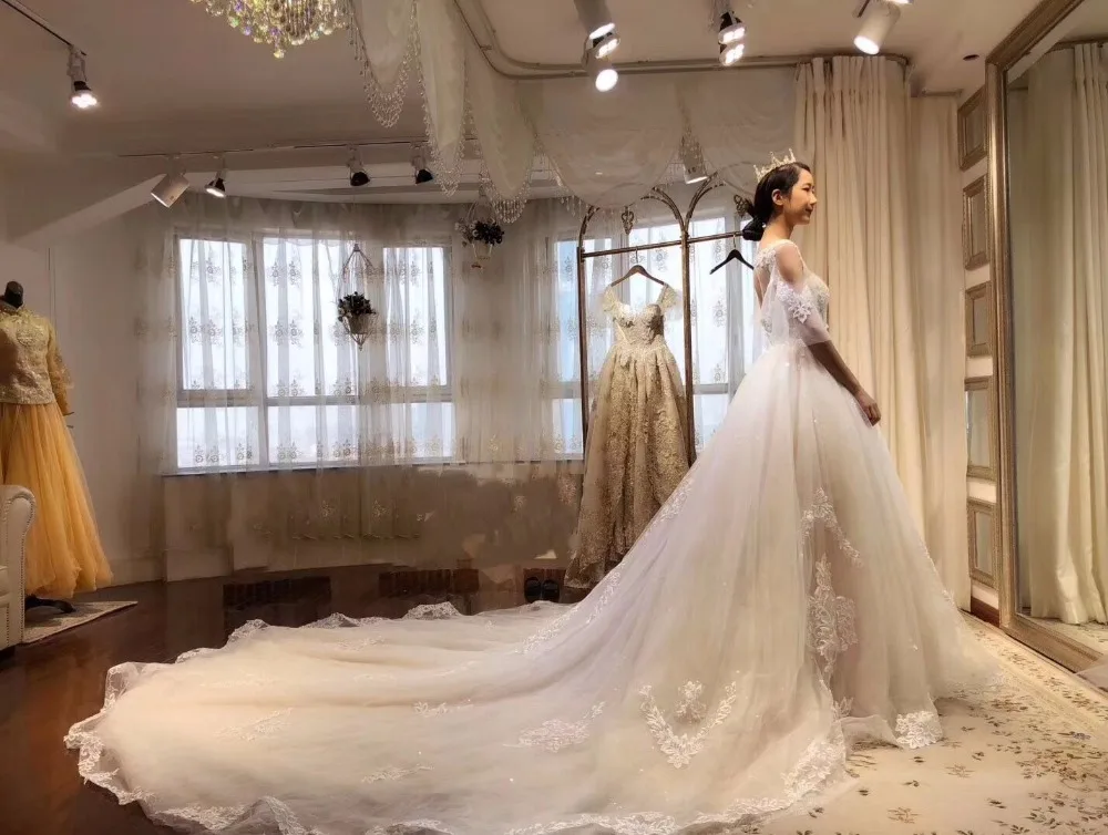 Vestidos de novia Новые Романтические свадебные платья 2018 роскошное кружевное фатиновое
