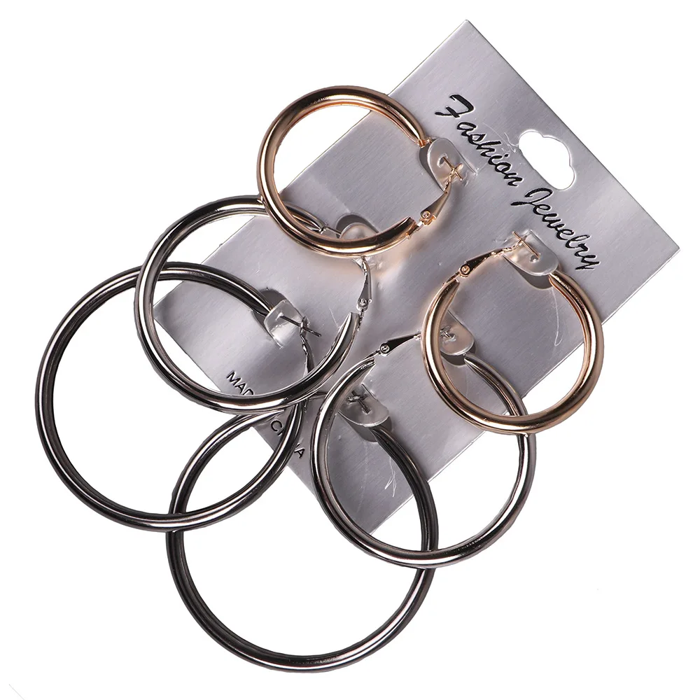 3 пары/компл. модные круглые золотистые и Серебристые серьги в стиле рок панк