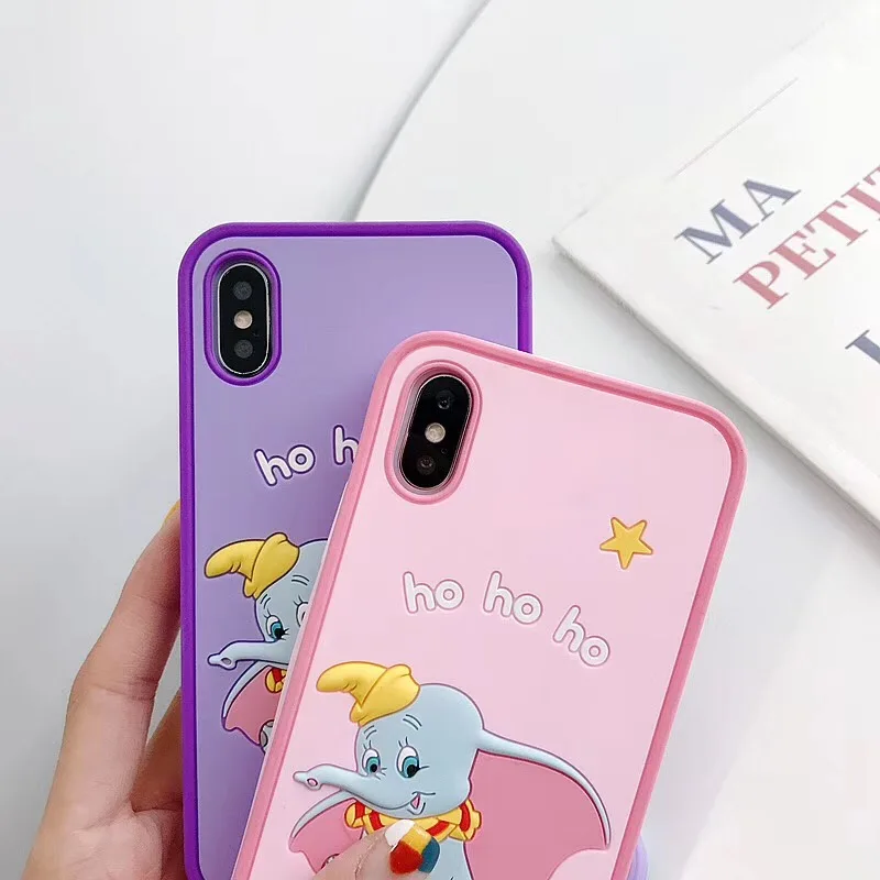 Милый мультяшный Dumbo 3D однотонный силиконовый чехол для iphone X XS Max Xr 8 7 6 6s Plus с