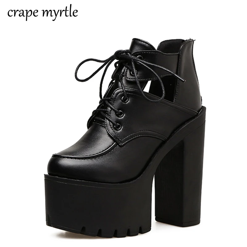 Женская Осенняя обувь ботинки на шнуровке в стиле панк ботильоны высоком каблуке