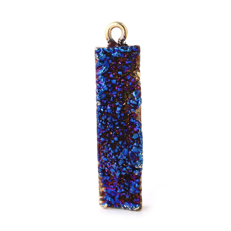 blue Mankuu 8*30 мм прямоугольная полоса Druzy Подвески Позолоченные Подвески из натурального камня для изготовления ювелирных изделий подвески из необработанного минерального хрусталя - Окраска металла: blue