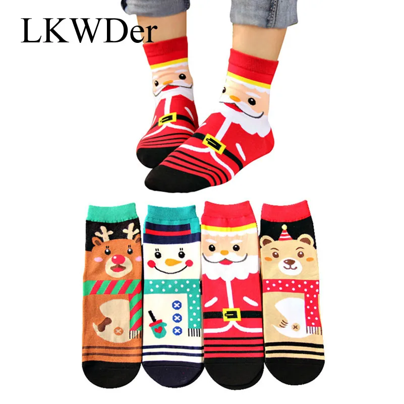 4 пары женские рождественские носки милые с изображением Санта Клауса оленя
