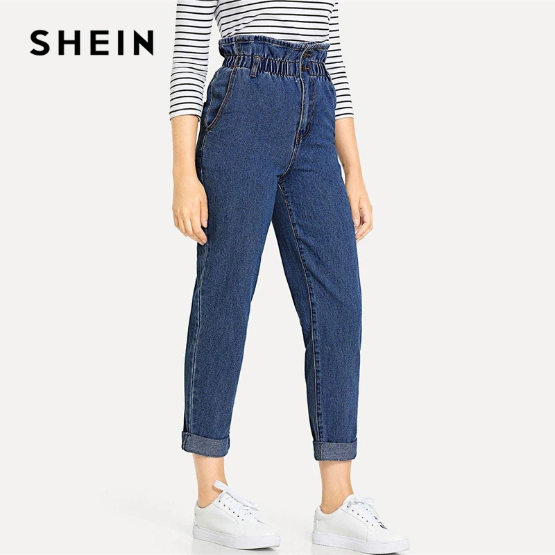 SHEIN Джинсы На Высокой Талии, Повседневные Стильные Джинсы С Подворотами