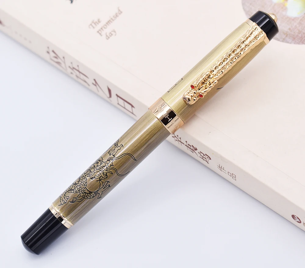 

Jinhao Vintage Rollerball Pen with Ink Refill, Descendants of The Dragon, Brassy Writing Business Office School Supplies