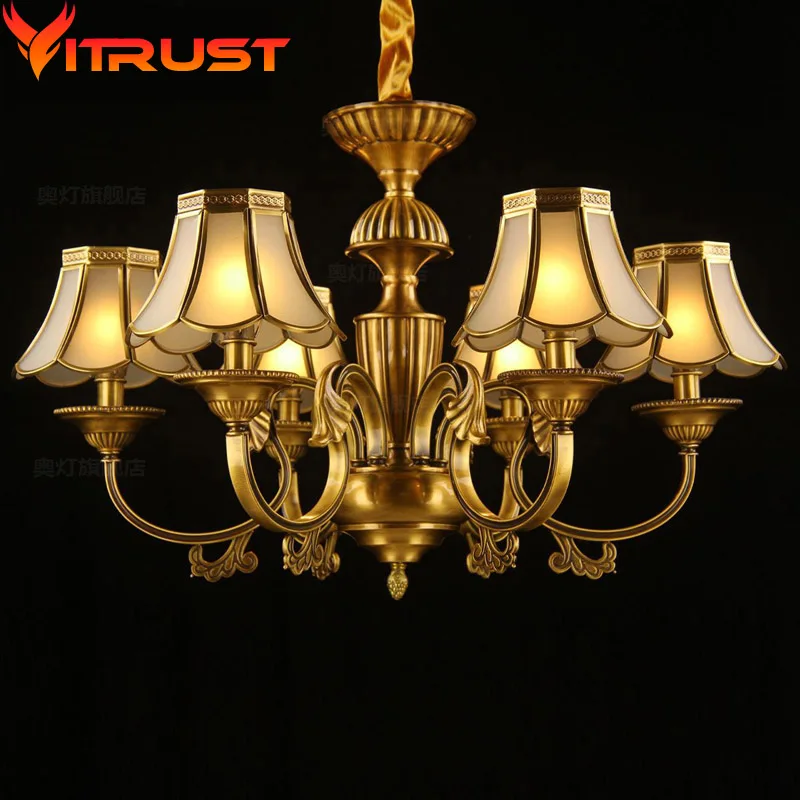Роскошная медная люстра Европейский медный стеклянный подвесной светильник