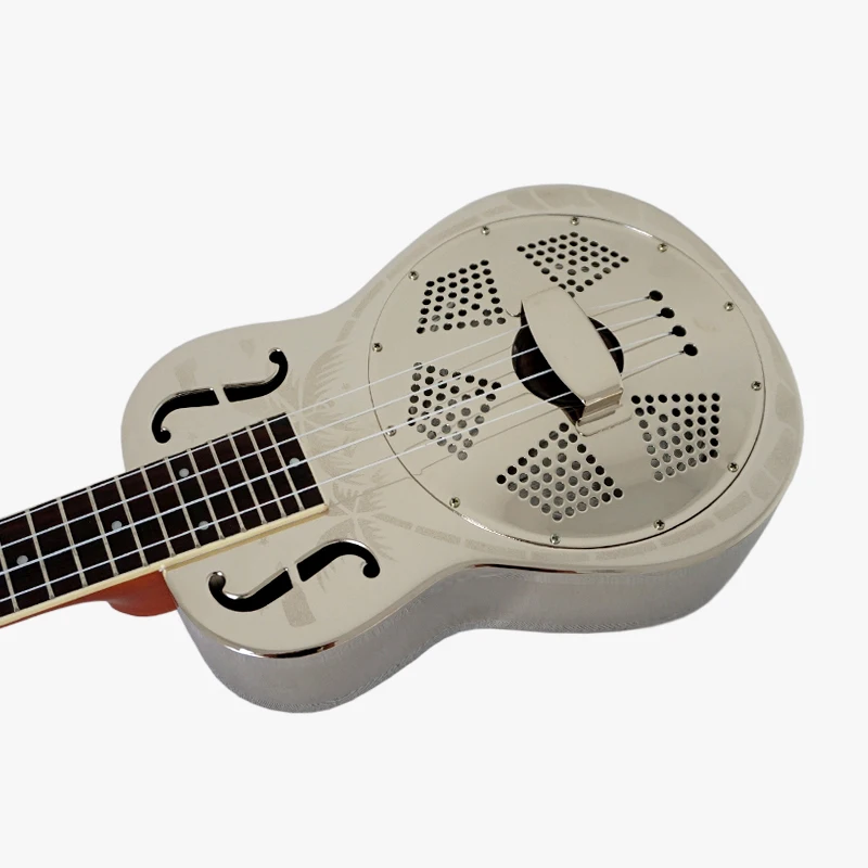 Aiersi Brand Hawaii Sandblasted Gloss Chrome Finish Brass Body F hole Design Concert Size Reso-uke | Спорт и развлечения