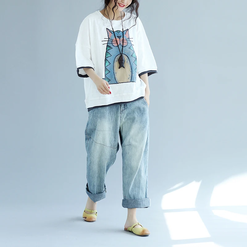 Женские хлопковые футболки свободного покроя большие размеры с рукавом летучая