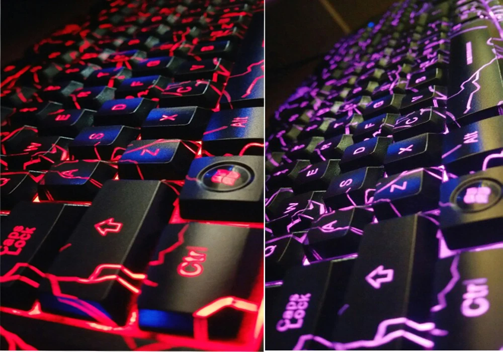 Игровая подсветка, клавиатура, мышь, комбо, светодиодный, USB, проводная, цветная, дышащая, трещины, игровая клавиатура для настольного компьютера, ноутбука, русская наклейка