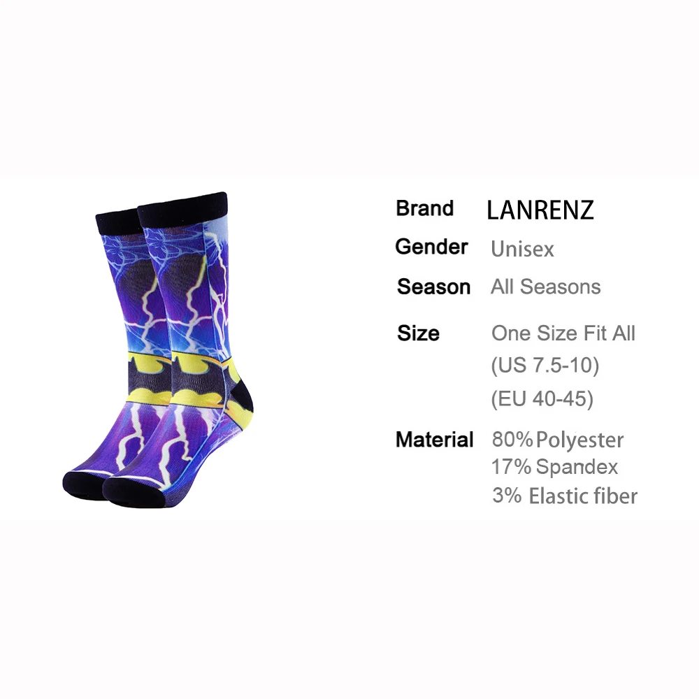 2020 молния Бэтмен печать мужчины и женщины Мода Смешные носки 3d печатных 200