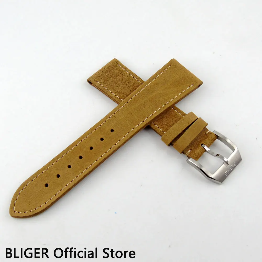 

Fashion 22MM BLIGER Genuine Leather Strap Camel Watchband Pin Buckle Fit for Men's Watch Leather Watchband ST25