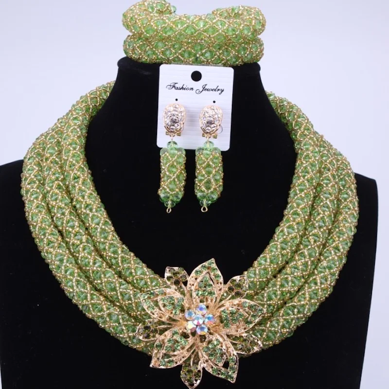 Зеленый и золотой 2017 Коренастый африканские бусы Ювелирные наборы шпилька