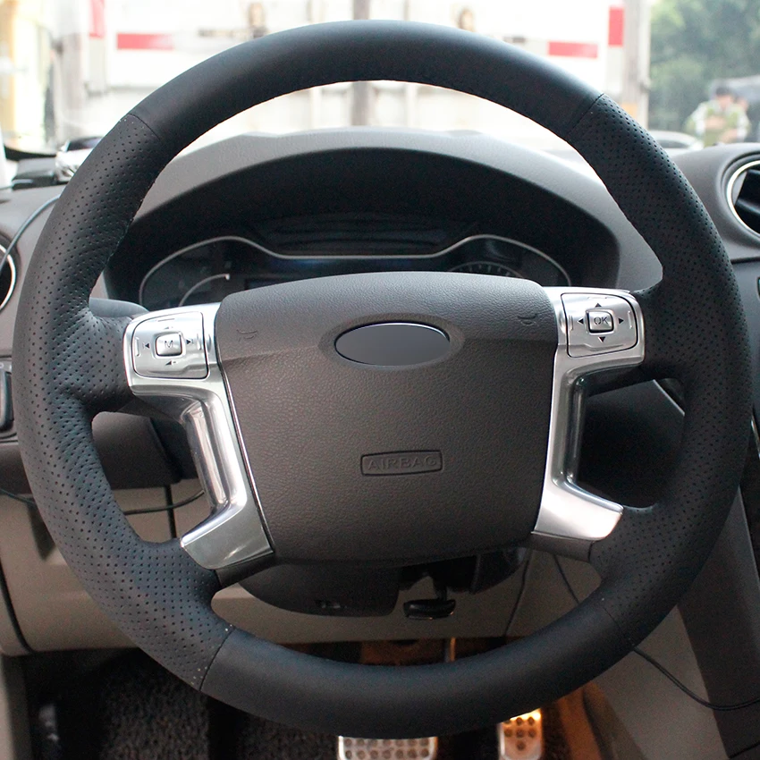 Черный чехол рулевого колеса автомобиля из синтетической кожи для Ford Mondeo Mk4 2007-2012