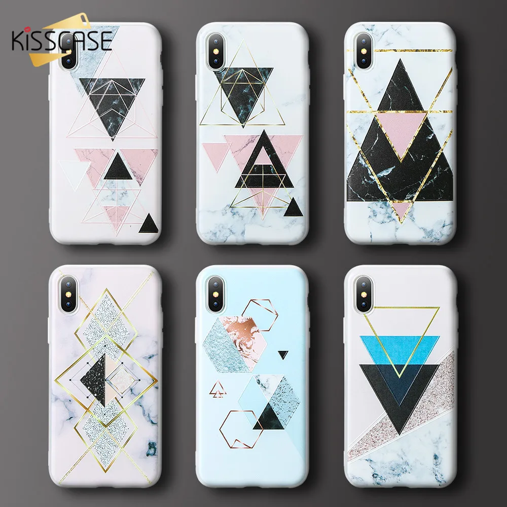 KISSCASE мраморный чехол для телефона iPhone 7 6 6s Plus 3D рельефный треугольный силиконовый