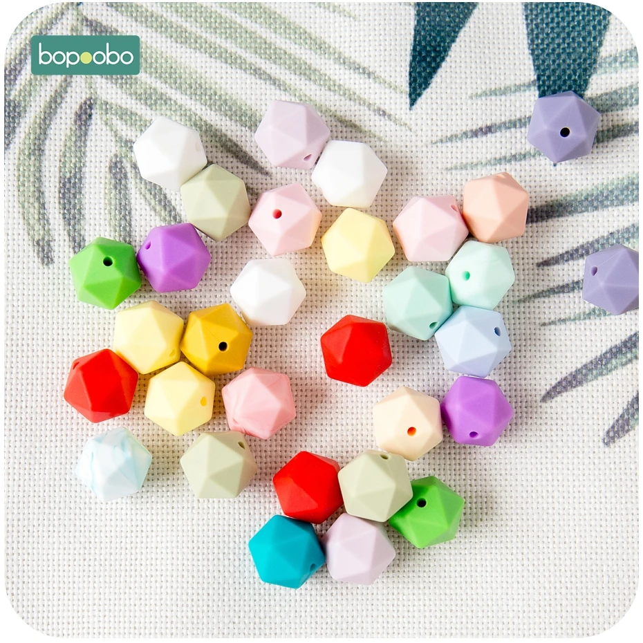 Bopoobo 10pcs 14mm Polygon Silicone Beads Baby Teether Eco-friendly BPA Free Baby Teething Pacifier Chain Beads Baby Product