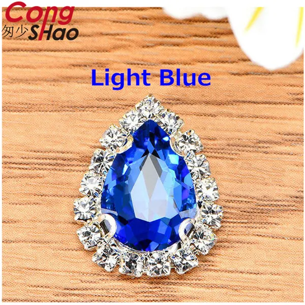Light Blue Обведено со стразами! 10 шт./упак. каплевидные стеклянные стразы с когтями пришить Кристалл СТРАЗА под Камень алмазная металлическая основа ZZ1011 - Цвет: Light Blue