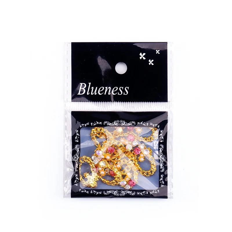 Blueness 10 шт./лот 3D золотое ожерелье очаровательные украшения для ногтей блестящие