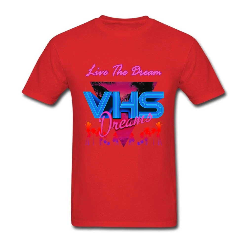 Топы Забавный VHS Жить Мечтой Vaporwave Для мужчин футболки белый короткий рукав