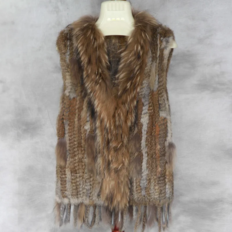 Ифура Бесплатная доставка женские натуральный кроличий мех жилет с С воротником