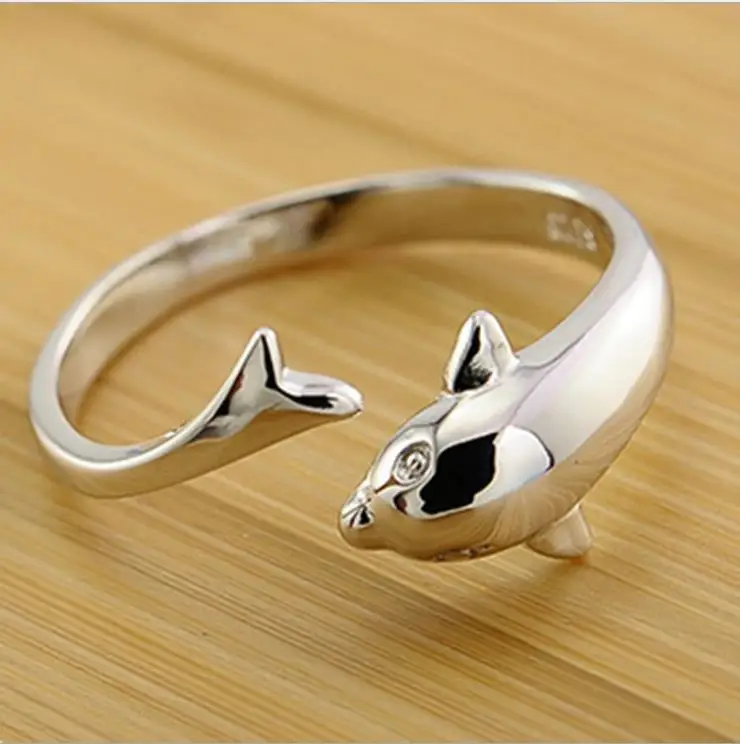 TJP Lovely Dolphin Lovers Adjustable Female Finger Rings Jewelry Silver Plated For Women Wedding Engagement Hot | Украшения и