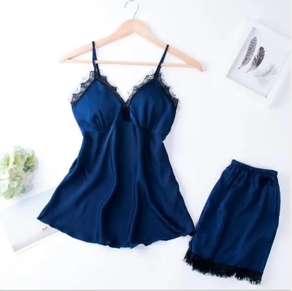 

2019 Summer Silk Home Clothes For Women Pijama Sexy Pajamas 2 Piece Sleepwear Pyjama Femme Pijama Mujer Underwear Set Fdfklak