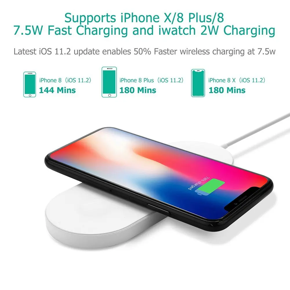 Беспроводное зарядное устройство для iPhone X 8 8plus Быстрая зарядка iWatch 3 2 QI Sumsang S6 S7edge