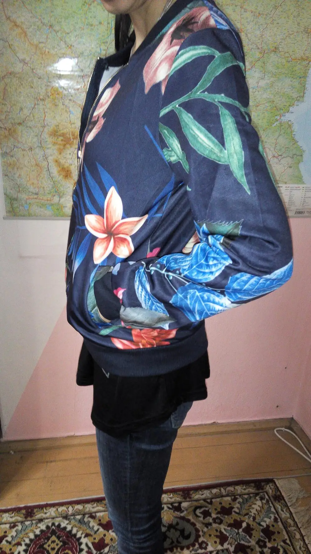 Liva girl, Женское пальто, модное, Ретро стиль, Цветочный, на молнии, куртка-бомбер, повседневное пальто, осенняя верхняя одежда, женская одежда