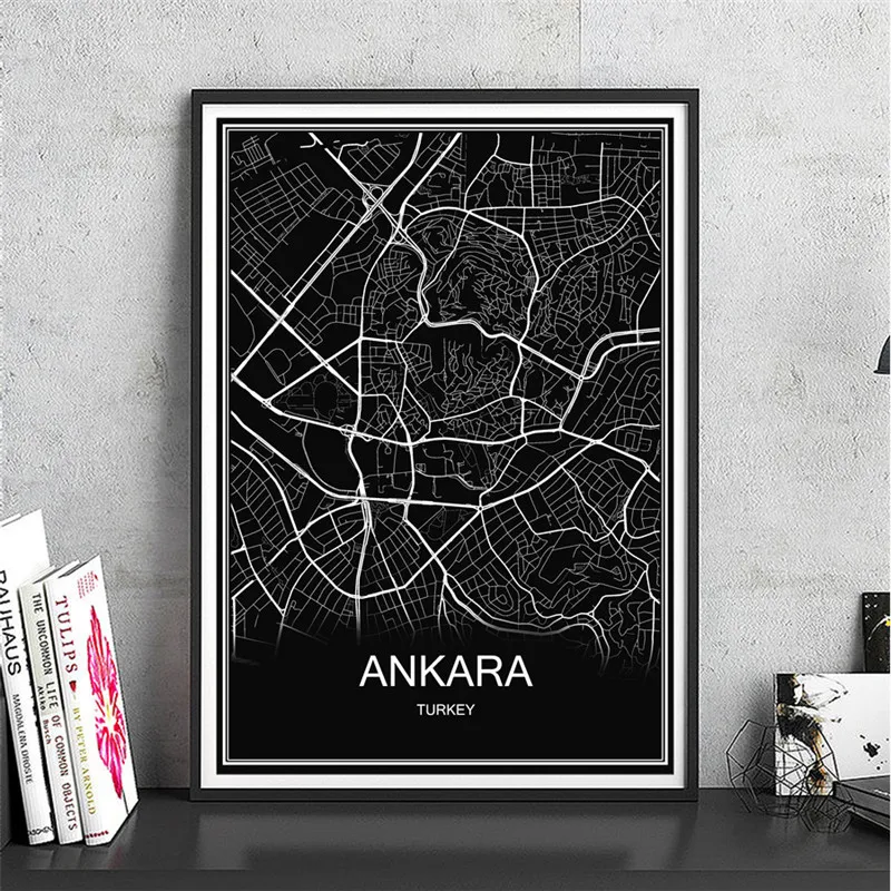Ankara Индивидуальные карты вашего города плакат абстрактный холст с покрытием бумага Живопись Художественная печать Картина гостиная кафе домашний декор - Цвет: Ankara