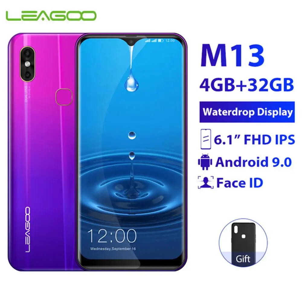LEAGOO M13 мобильный телефон Android 9 0 4 Гб ОЗУ 32 ПЗУ 6 1 дюймов экран в виде капли воды MTK6761