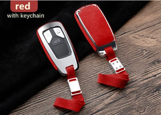 red keychain Высокое качество, кожаный чехол-держатель для ключей для Audi A4 Allroad B9 Q5 Q7 TT TTS 4M 8S аксессуары - Название цвета: red keychain