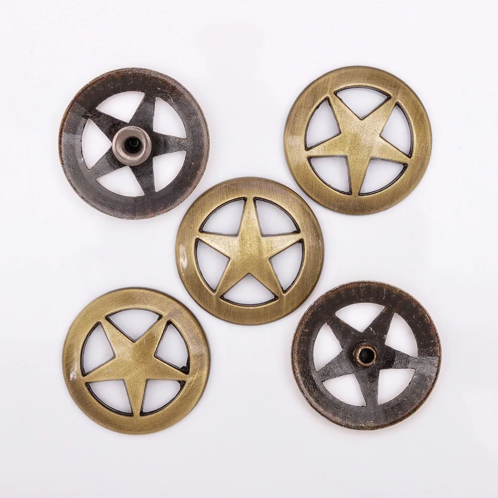 Лот 10 шт. 31*31 мм WESTERN TEXAS RANGER STAR античная латунь кожа CONCHOS TACK