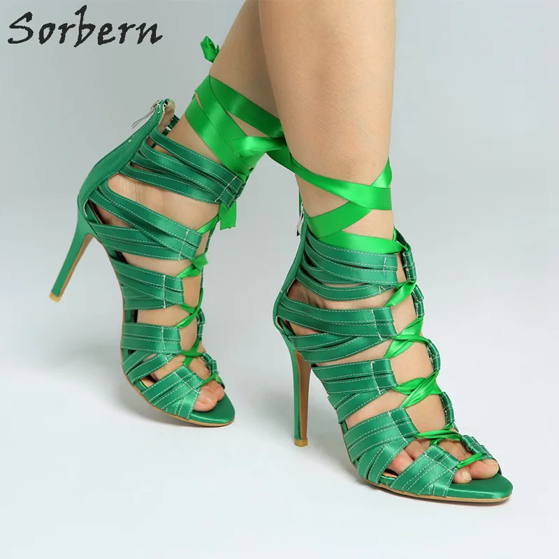 

Sorbern Green Rome Style Women Sandals High Heels Lace Up Gladiator Style Sandals For Women Stilettos Sandalias Mujer 2018