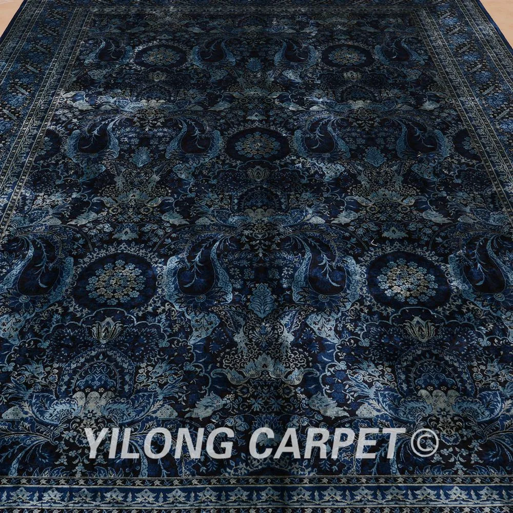Yilong 6,56 'x9. 84 'персидский ковер галерея темно-синий vantage турецкие узлы Шелковый ковер(0773