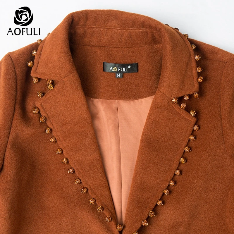 AOFULI S-4xl 5xl Женское шерстяное пальто X-long зимнее длинное с длинными рукавами и
