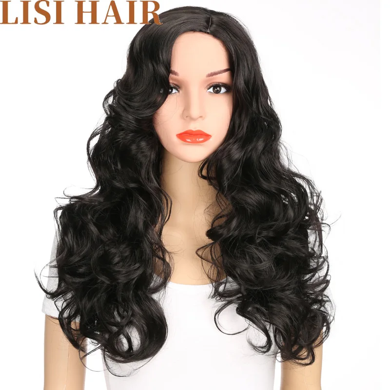 LISI HAIR 2" Высокая температура волокна челка парик Волнистые длинные волосы парики синтетические парики для женщин темно-коричневый смешанный блонд