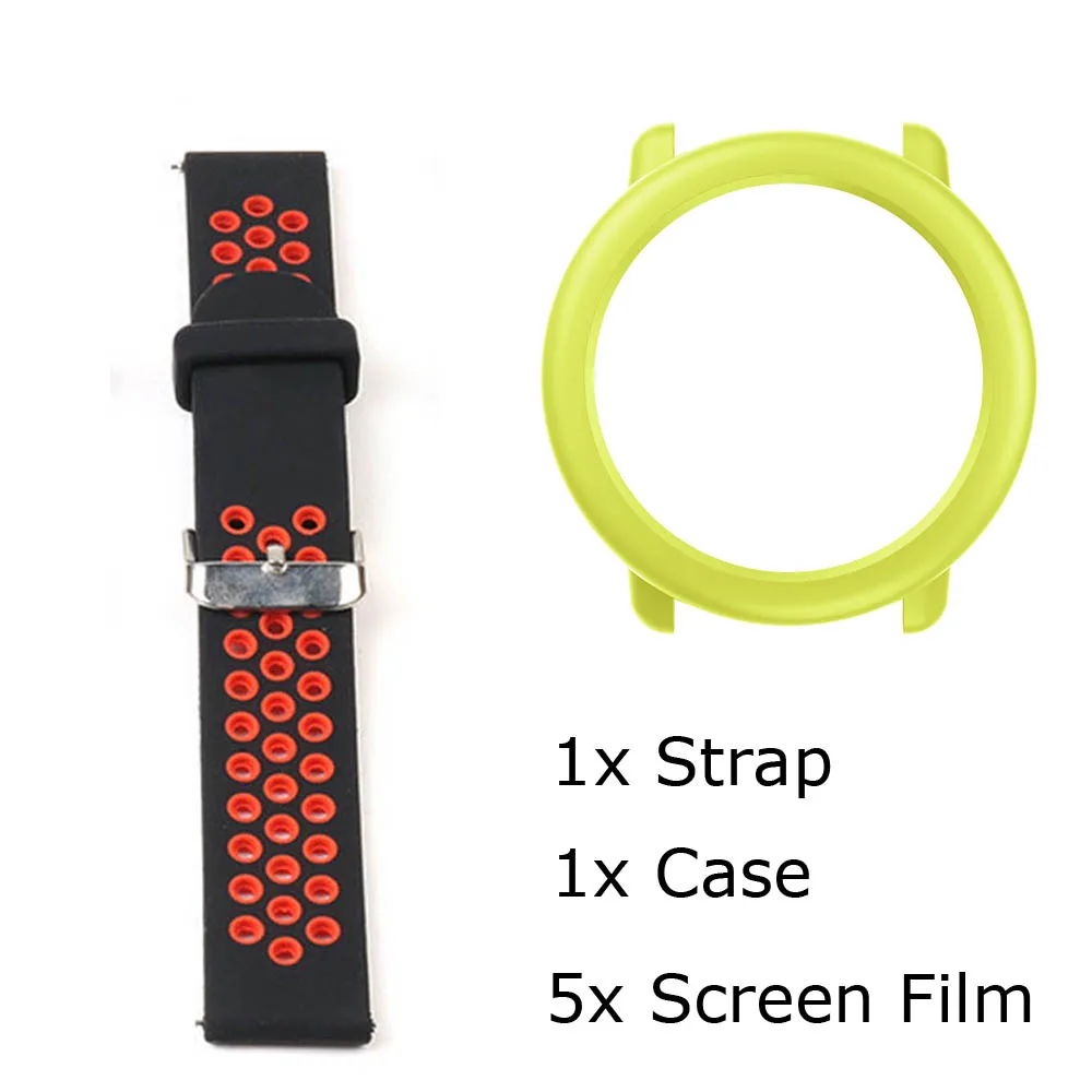 Black Red-LigthGreen 7/лот для Xiaomi Huami Amazfit Pace ремешок для часов браслет силиконовый Pulsera Correa Защитная пленка для экрана Pantalla - Цвет: Black Red-LigthGreen