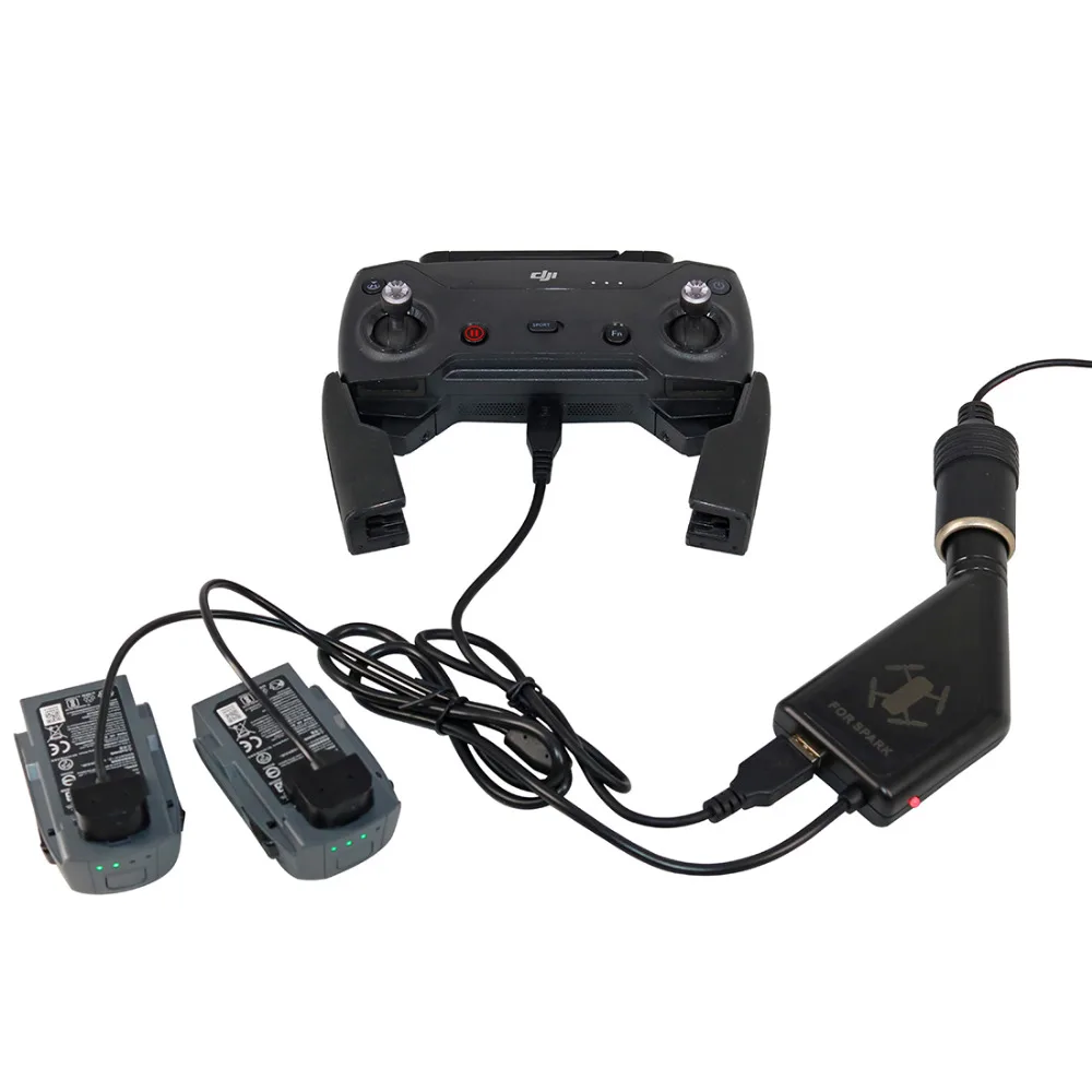 Автомобильное зарядное устройство DJI Spark 3 в 1 2 аккумулятора и USB порт с