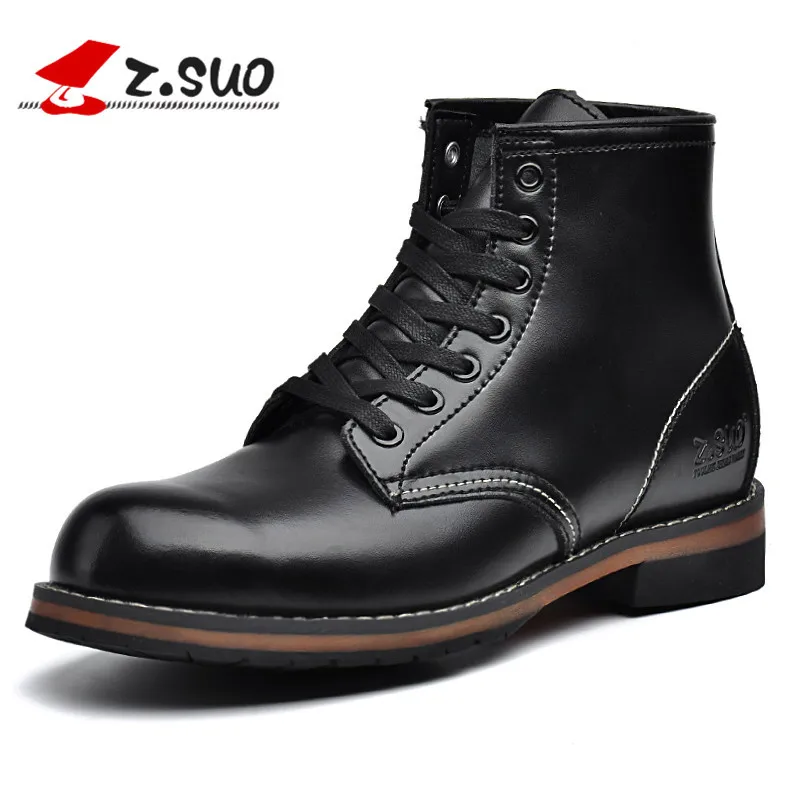 Z.SUO BRAND ZS16108 Autumn Men's Ankle Boots Fashion Round Toe Lace Up Short British 100% Genuine Leather Military | Обувь