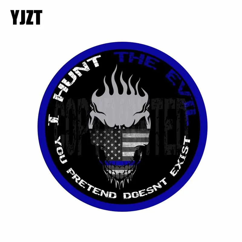 YJZT 14 см * синяя линия полиция США флаг I Hunt The Evil наклейка череп стикер автомобиля 6