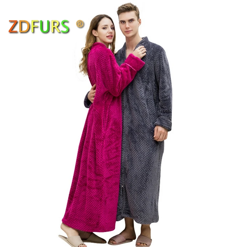 Женский теплый халат ZDFURS зимний фланелевый банный большого размера для
