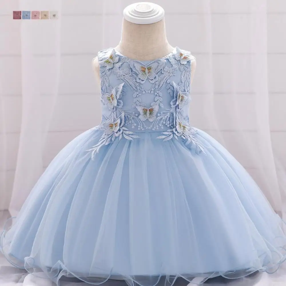 blue Платье на крестины для маленьких девочек, одежда Свадебные платья с бабочками платье на день рождения для девочек праздничное платье принцессы для детей от 6 до 18 месяцев - Цвет: blue