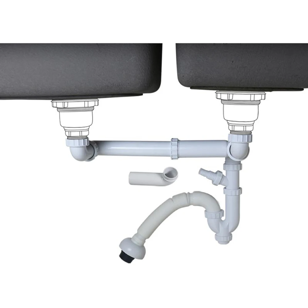 Kit de Resíduos de Pia Dupla Talea com Mangueira de Drenagem de Drenagem Mangueira Tubo de Esgoto Tubo Descendente para Instalações de Lavatório de Pia de Cozinha