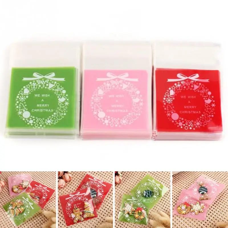100 шт./упак. самоклеющиеся Рождественский Санта Пластик подарочные пакеты