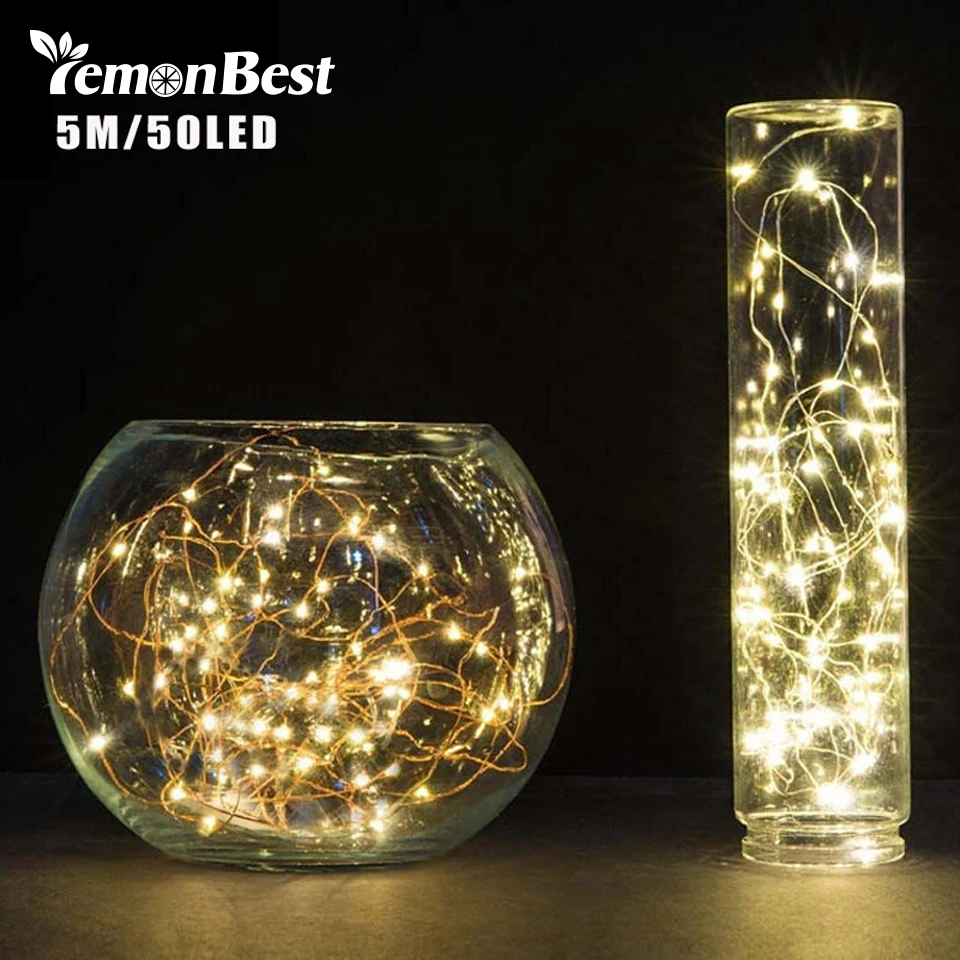 LemonBest 5 м 50 светодиодный 3XAA аккумулятор светодиодный светильник для украшения гирлянды для рождественской гирлянды вечерние, свадебные, рождественские мигалки