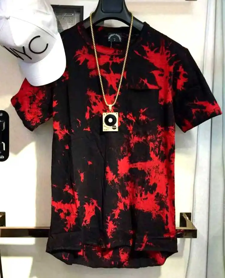 

fashion balm Hip Hop StreetWear T shirt tie dye Tops Tee Extended side zipper Tee Men Swag urban Clothing kanye west T shirt