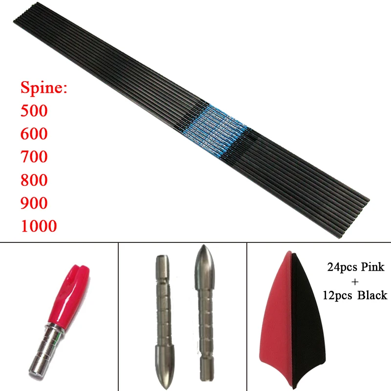 12pcs Arcehry Spine 700 Carbon Arrow Shafts ID4.2mm / Target Point Pin Nock for Complete Arrows DIY Hunting | Спорт и развлечения