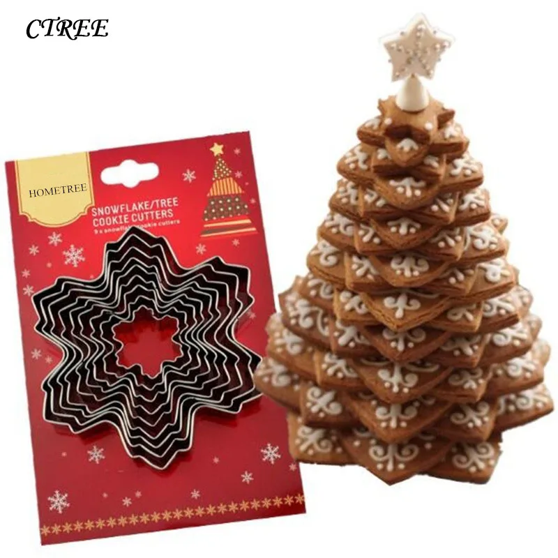 

CTREE 9Pcs/set 3D Cookie Mold Metal Stainless Steel Biscuits Snowflake Tree Cookies Cutters Set for Kitchen Baking Supplies C241