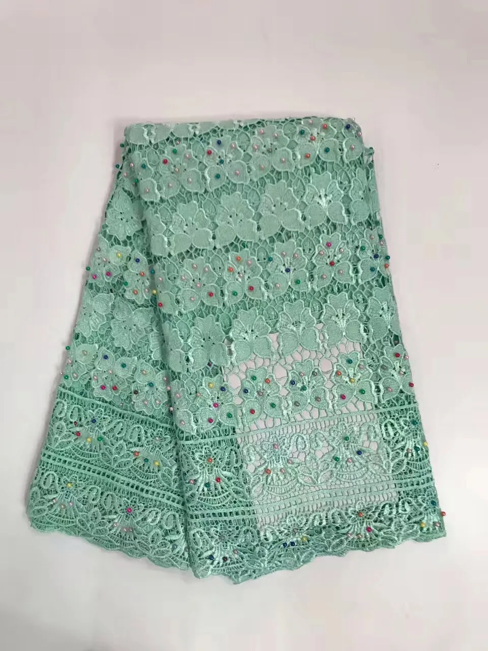 

Teal African Cord Lace Fabrics High Quality For Women Dress 2017 Latest Guipure Lace Fabric With Beads K-R1681 Nigerian